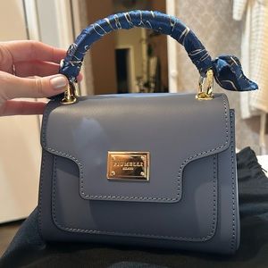 Italian Leather bag from Milan - Piumelli small blue bag with scarf handle